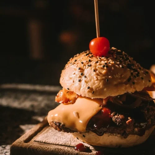 Imagen de una Hamburguesa de Carne en una Churrasquería de Playa del Carmen
