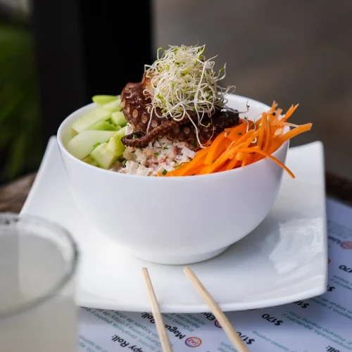 arroz gohan con pulpo en natura rolls