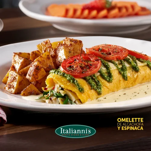 Desayuno saludable, omelette con papas y vegetales estilo italiano en italiannis angelopolis puebla